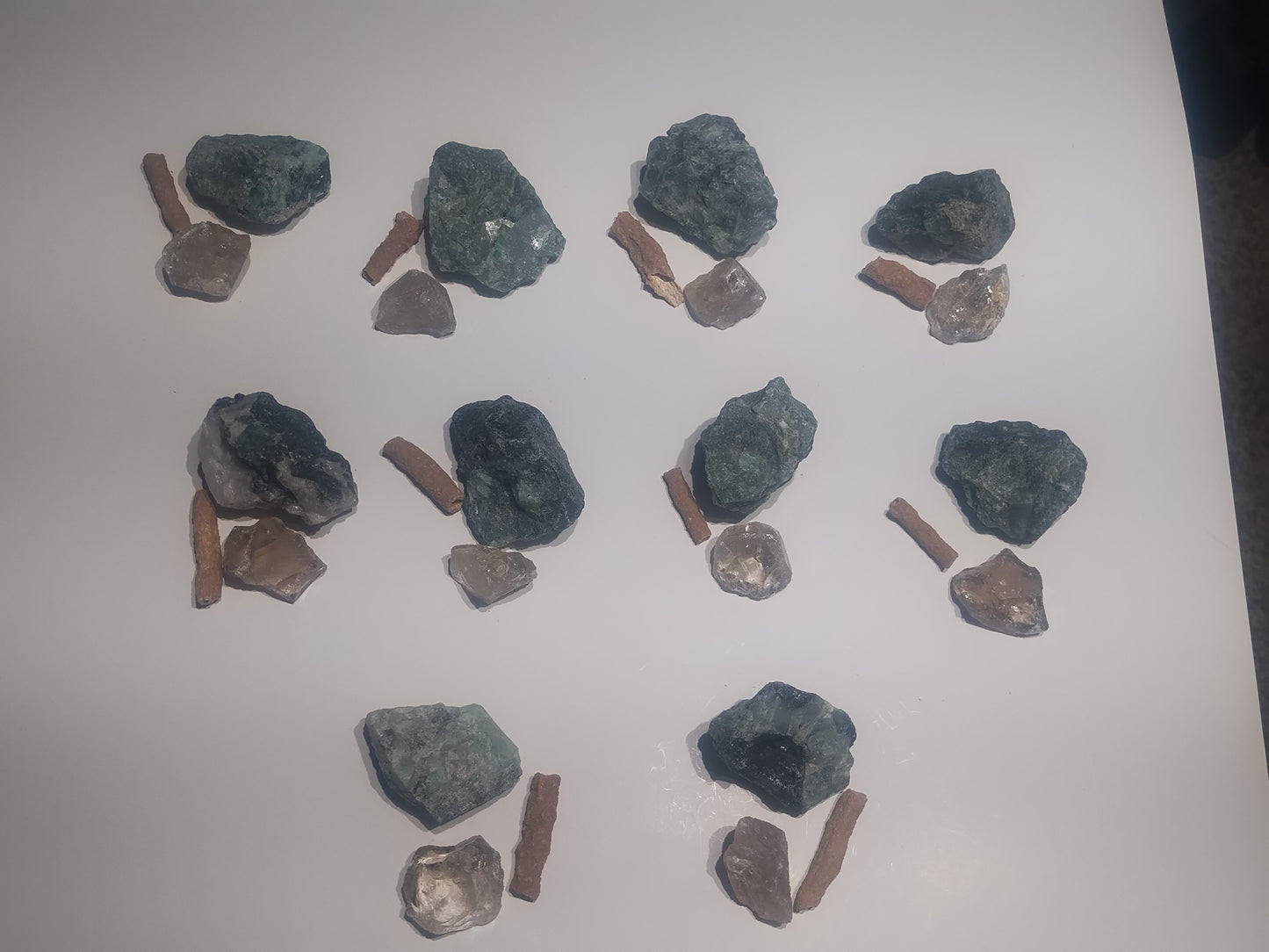 Manifestation & Grounding Crystal Set- Fulgurite, Rough Emerald and Smoky Quartz