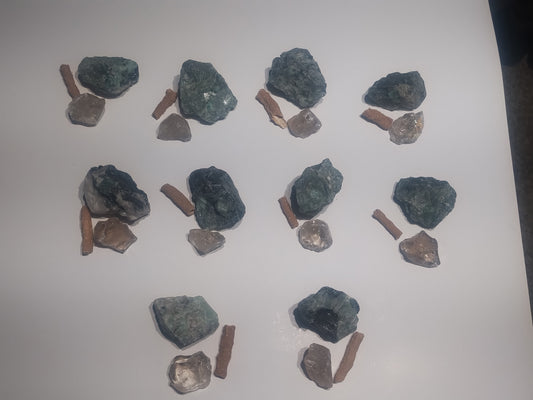 Manifestation & Grounding Crystal Set- Fulgurite, Rough Emerald and Smoky Quartz