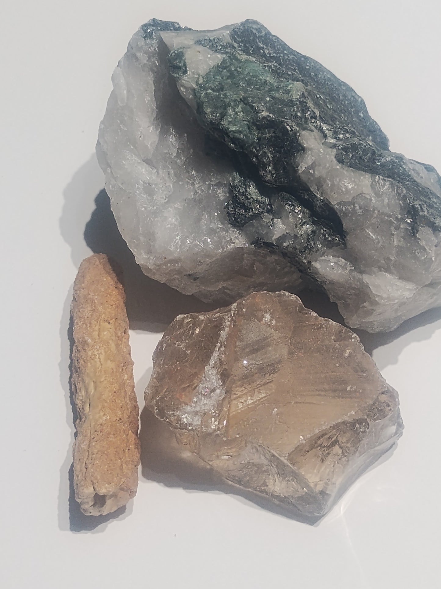 Manifestation & Grounding Crystal Set- Fulgurite, Rough Emerald and Smoky Quartz