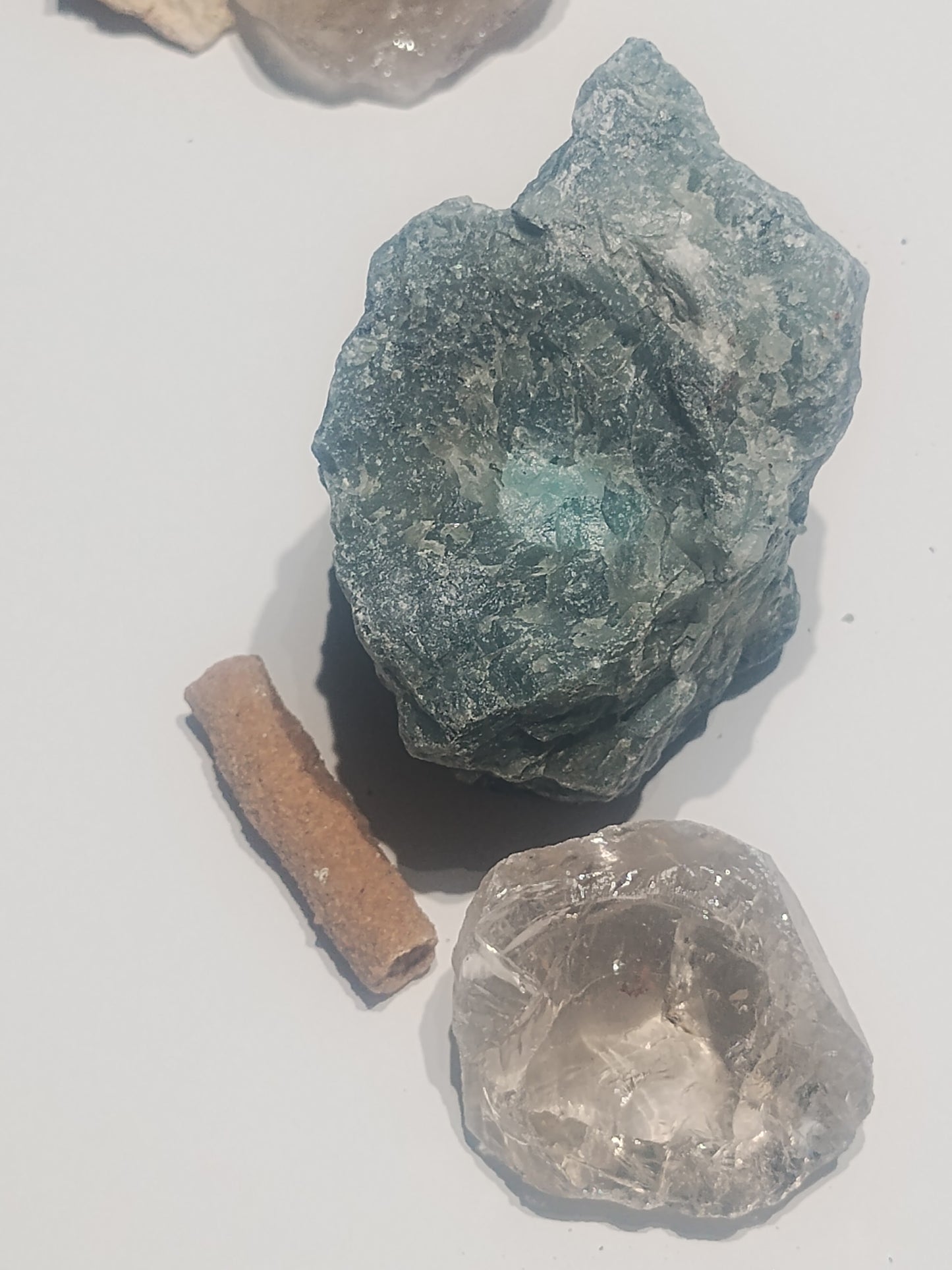 Manifestation & Grounding Crystal Set- Fulgurite, Rough Emerald and Smoky Quartz