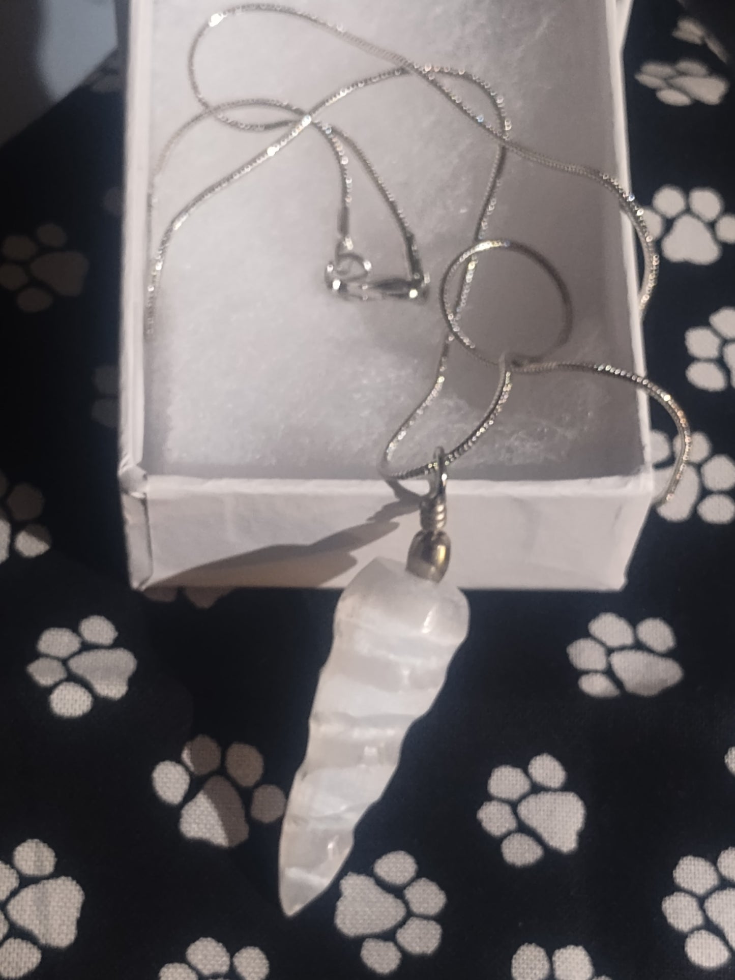 18" necklace with 1.5" Selenite Pendant. Choose of Twisted or Dagger